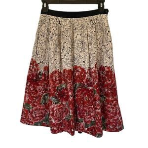 Anthropologie Edme & Esyllte Black and Red Floral Midi Skirt - Size: 0